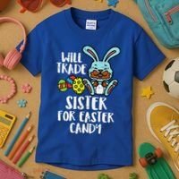 Will Trade Sister For Easter Candy Funny Kids T-Shirt thumb 3