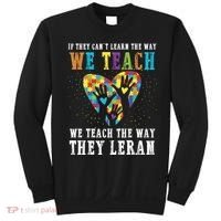 We Teach The Way They Lean Autism Awareness Month Sweatshirt thumb 0