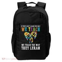 We Teach The Way They Lean Autism Awareness Month Backpack thumb 0