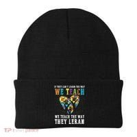 We Teach The Way They Lean Autism Awareness Month Beanie thumb 0