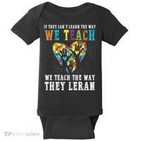 We Teach The Way They Lean Autism Awareness Month Baby Bodysuit thumb 0