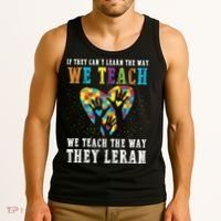 We Teach The Way They Lean Autism Awareness Month Tank Top thumb 3