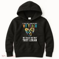 We Teach The Way They Lean Autism Awareness Month Kids Hoodie thumb 0