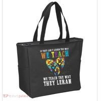 We Teach The Way They Lean Autism Awareness Month Tote Bag thumb 2