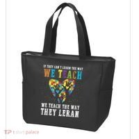 We Teach The Way They Lean Autism Awareness Month Tote Bag thumb 3