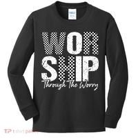 Worship Through The Worry Christian Faith Jesus Kids Long Sleeve Shirt thumb 0