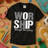 Worship Through The Worry Christian Faith Jesus Kids T-Shirt thumb 3