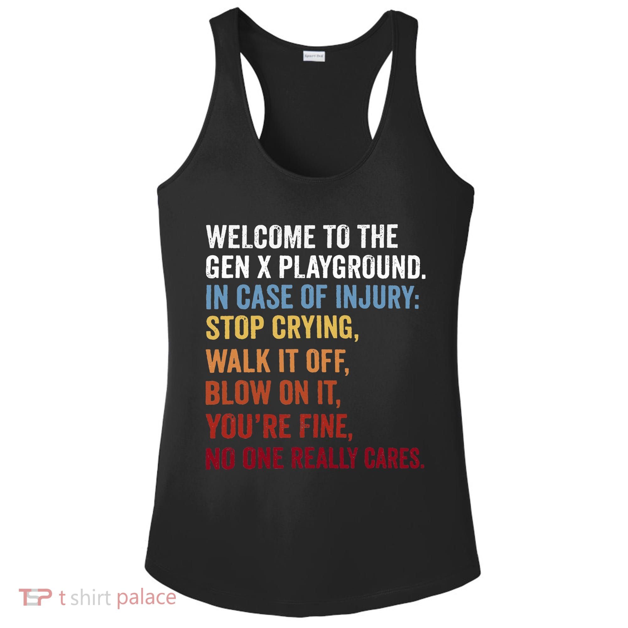 Welcome to the Gen X Playground Generation X 1980 Millennial Ladies PosiCharge Competitor Racerback Tank