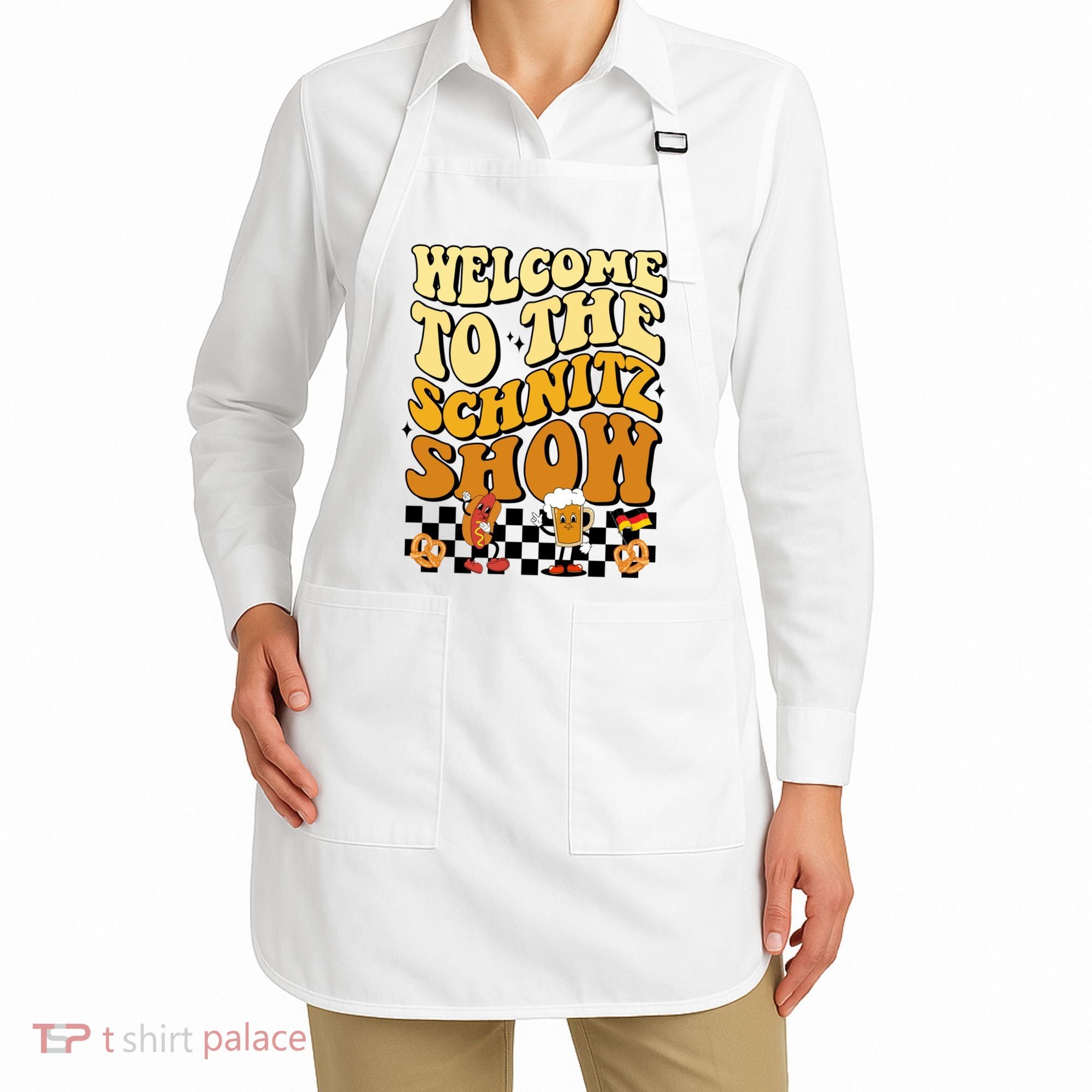 Welcome To The Schnitz Show Oktoberfest Retro Groovy Apron