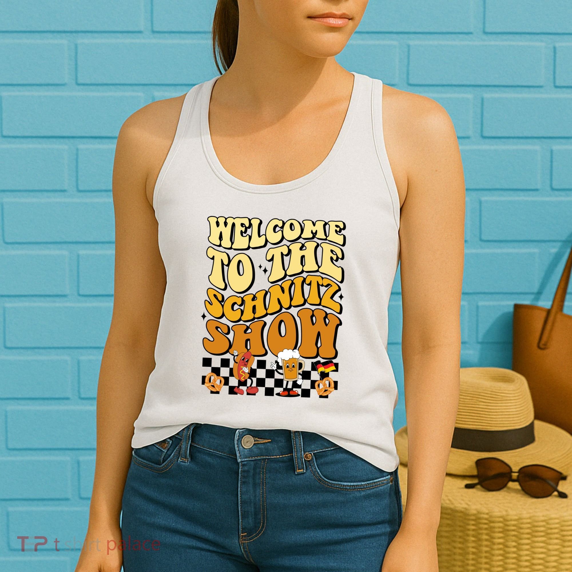 Welcome To The Schnitz Show Oktoberfest Retro Groovy Women's Tank Top