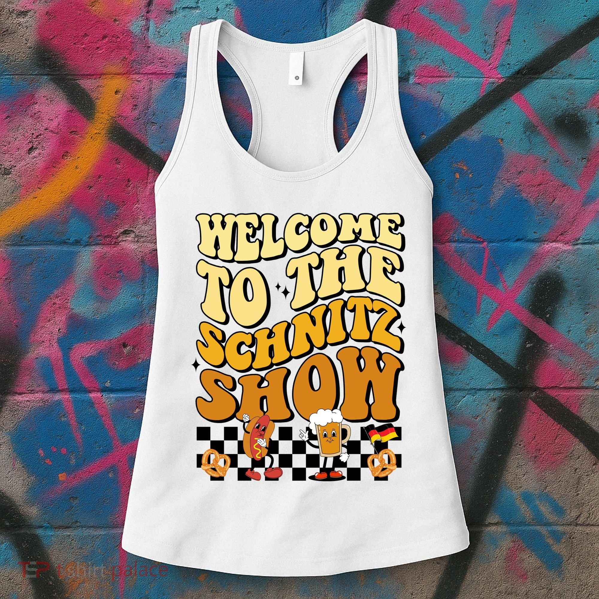 Welcome To The Schnitz Show Oktoberfest Retro Groovy Women's Tank Top