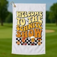 Welcome To The Schnitz Show Oktoberfest Retro Groovy Golf Towel thumb 1