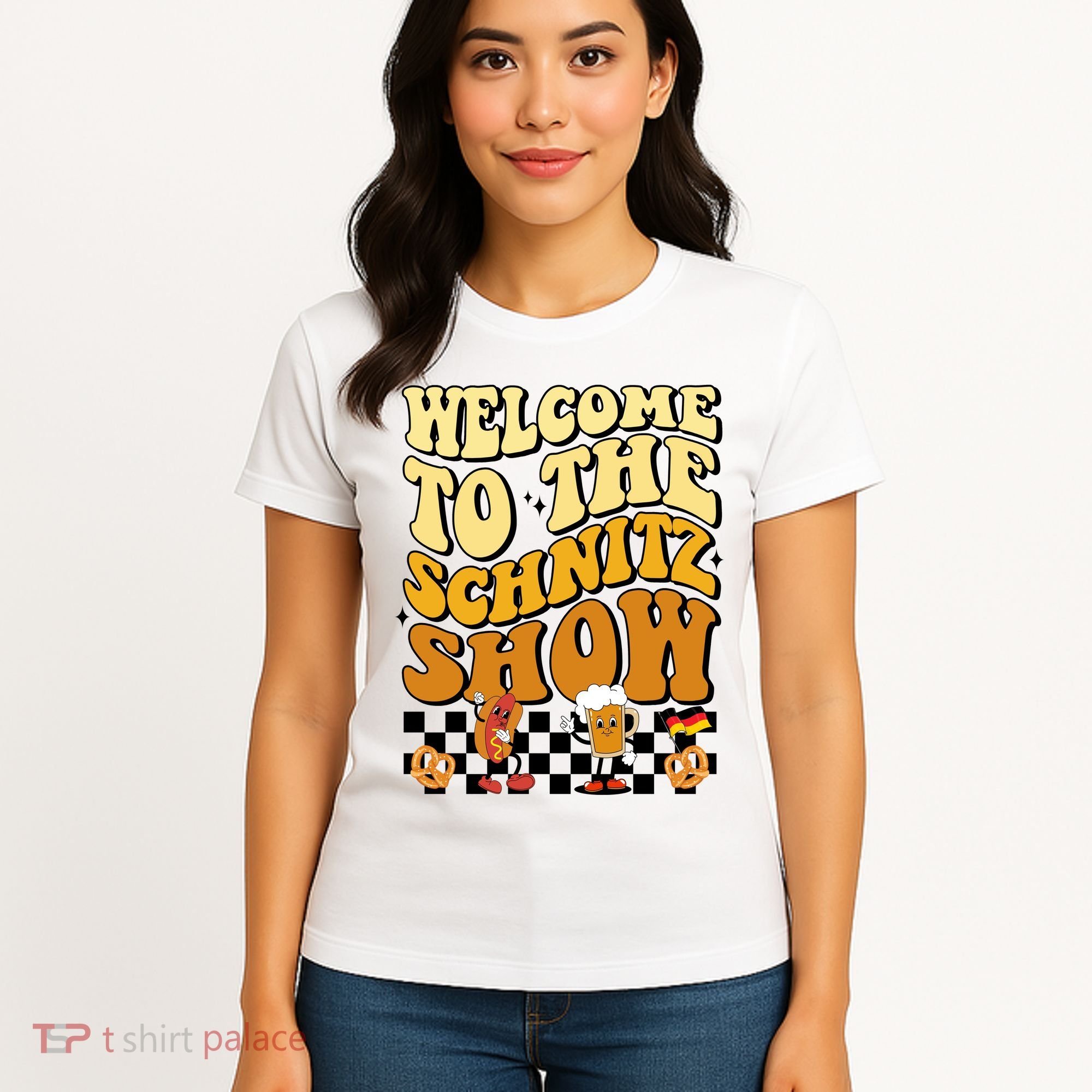 Welcome To The Schnitz Show Oktoberfest Retro Groovy Women's T-Shirt