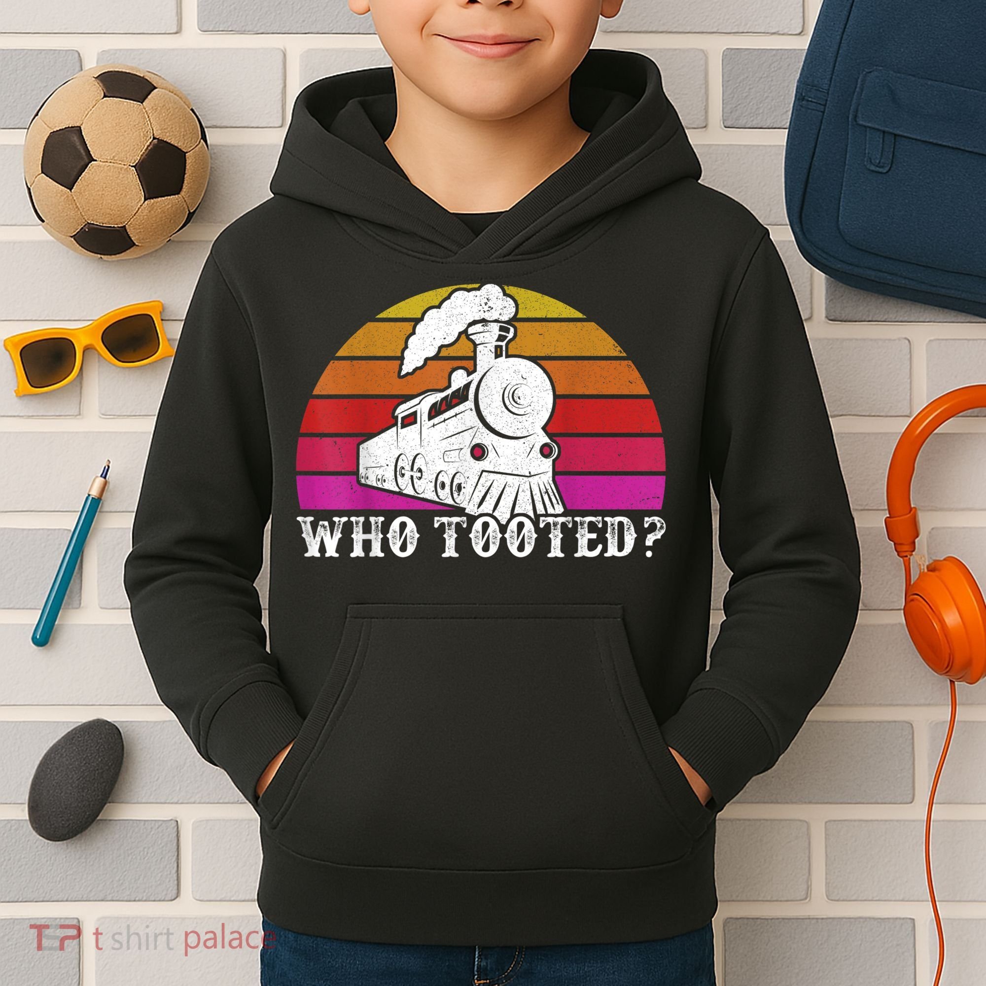 Who Tooted Train Themed Train Collectors Kids Hoodie