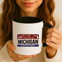 Welcome To The Great Lakes State USA License Plate Michigan Coffee Mug thumb 3