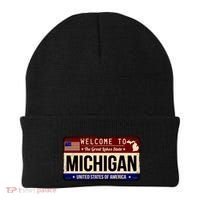 Welcome To The Great Lakes State USA License Plate Michigan Beanie thumb 0
