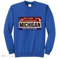 Welcome To The Great Lakes State USA License Plate Michigan Sweatshirt thumb 0