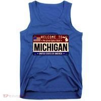 Welcome To The Great Lakes State USA License Plate Michigan Tank Top thumb 0