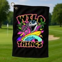 Wild Things T Rex Surfing Golf Towel thumb 1