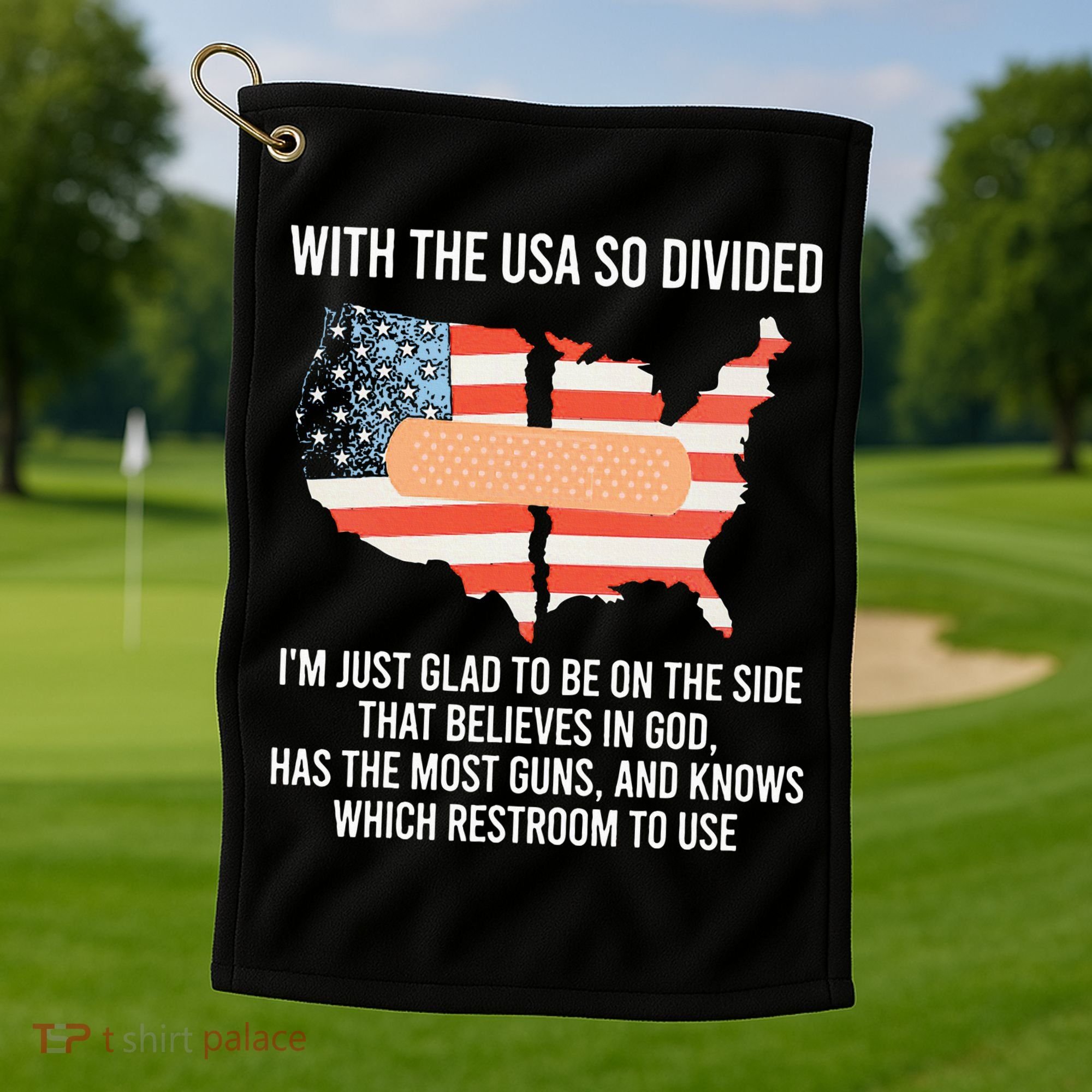 With The Usa So Divided America Flag Golf Towel