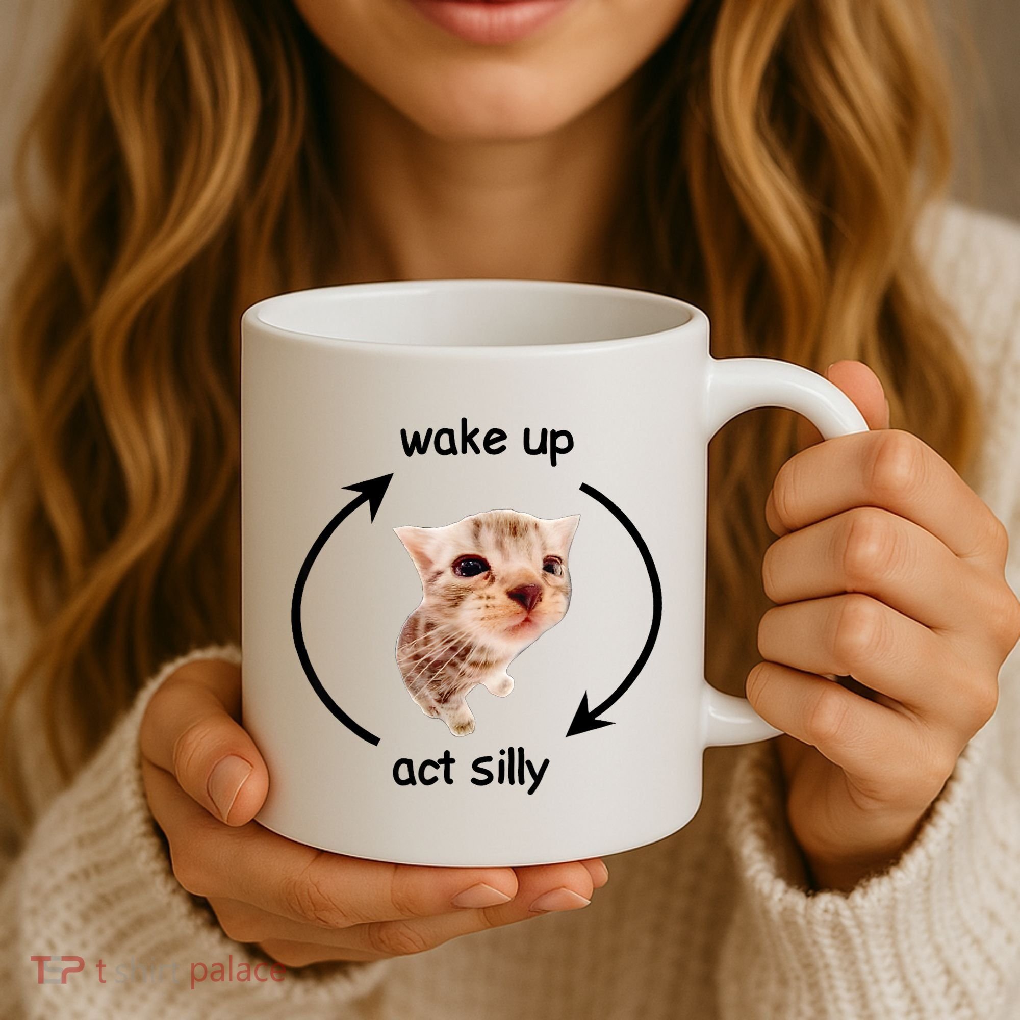 Wake Up Act Silly Cat Coffee Mug
