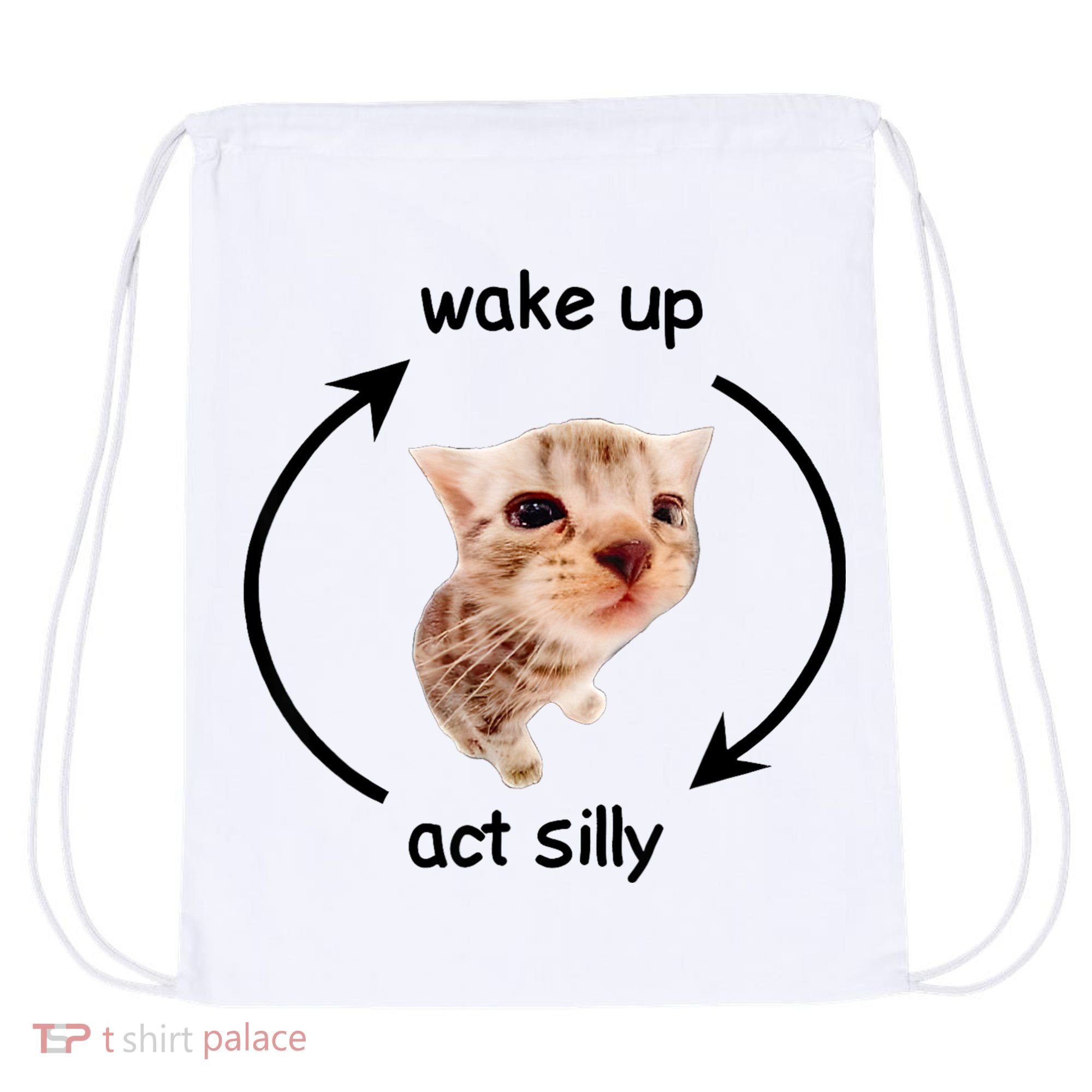 Wake Up Act Silly Cat Drawstring Bag