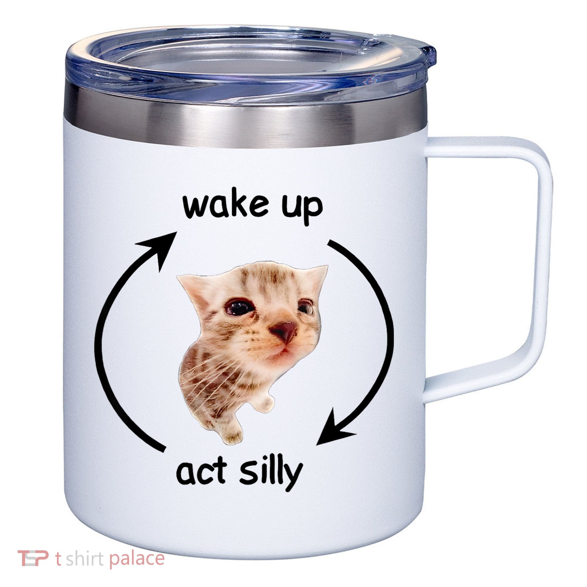 Wake Up Act Silly Cat 12oz Stainless Steel Coffee Mug