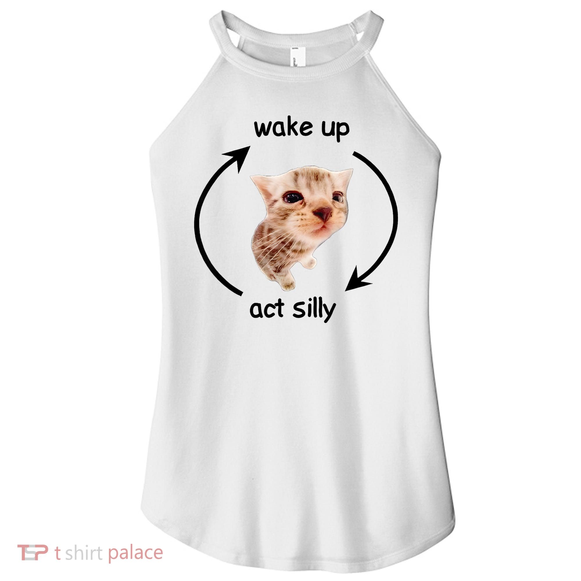 Wake Up Act Silly Cat Women's Perfect Tri Rocker Tank