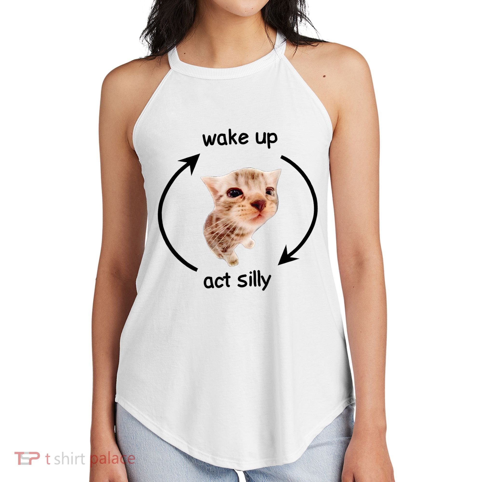 Wake Up Act Silly Cat Women's Perfect Tri Rocker Tank