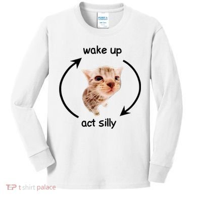 Wake Up Act Silly Cat Kids Long Sleeve Shirt