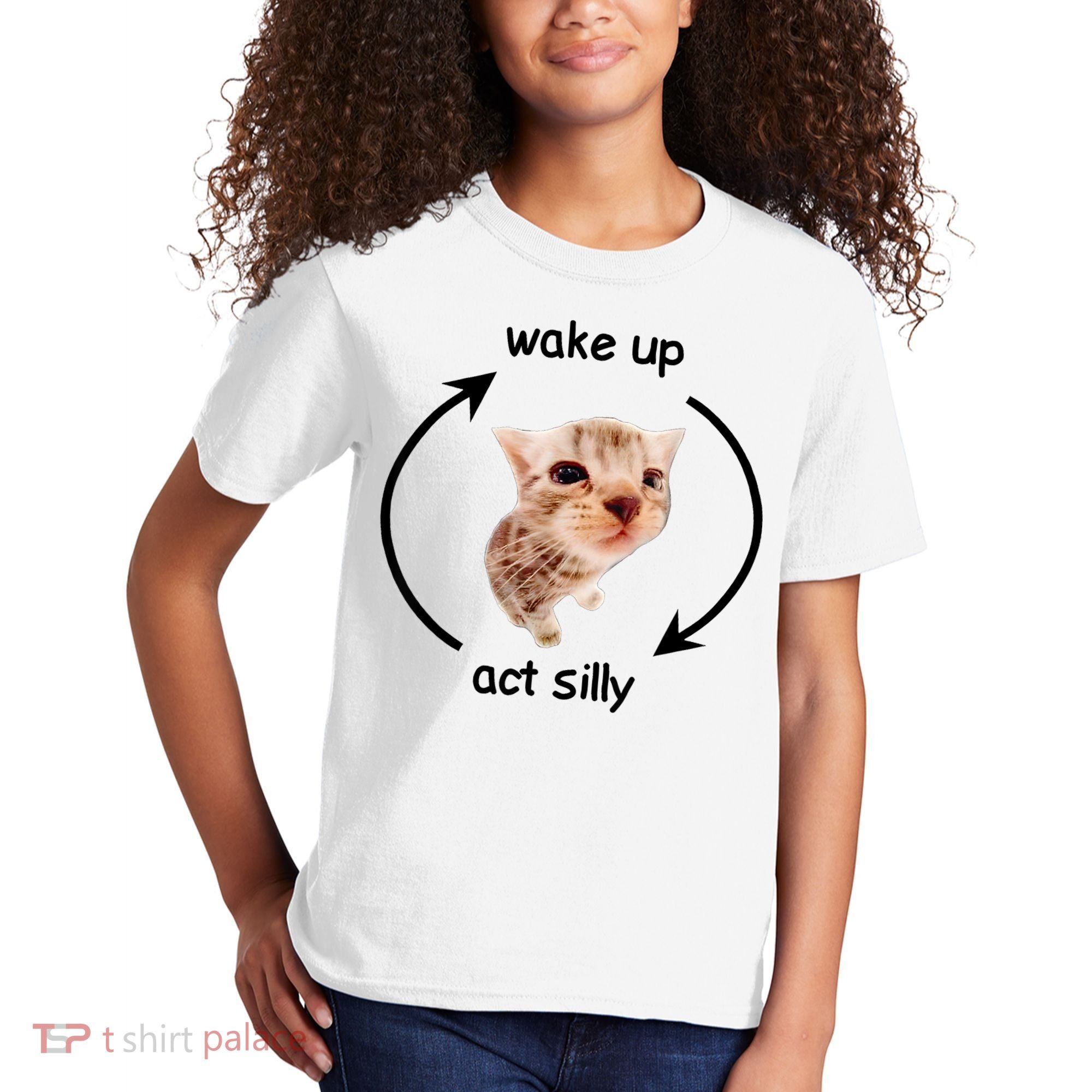 Wake Up Act Silly Cat Kids T-Shirt