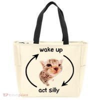Wake Up Act Silly Cat Meme Tote Bag thumb 0