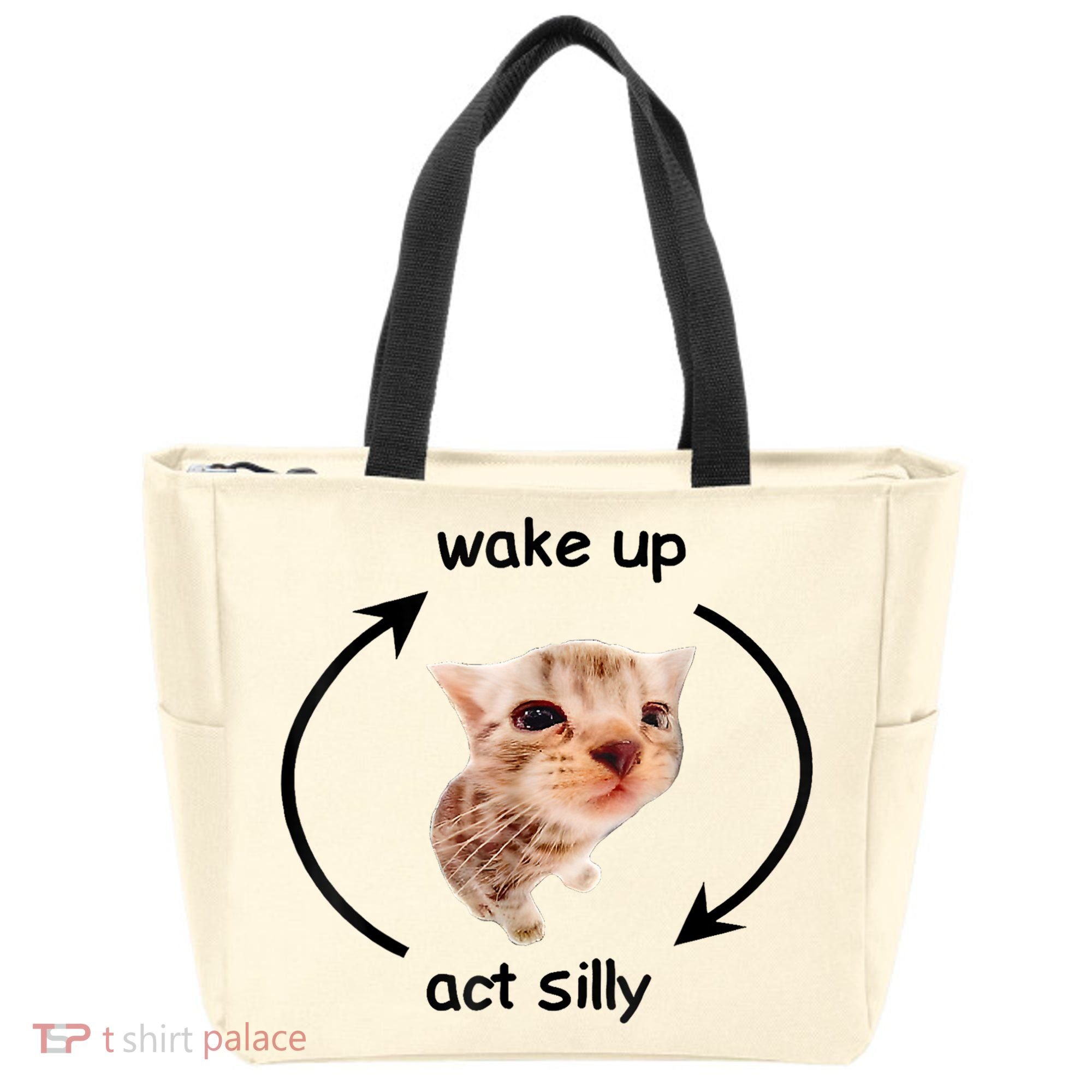 Wake Up Act Silly Cat Meme Tote Bag