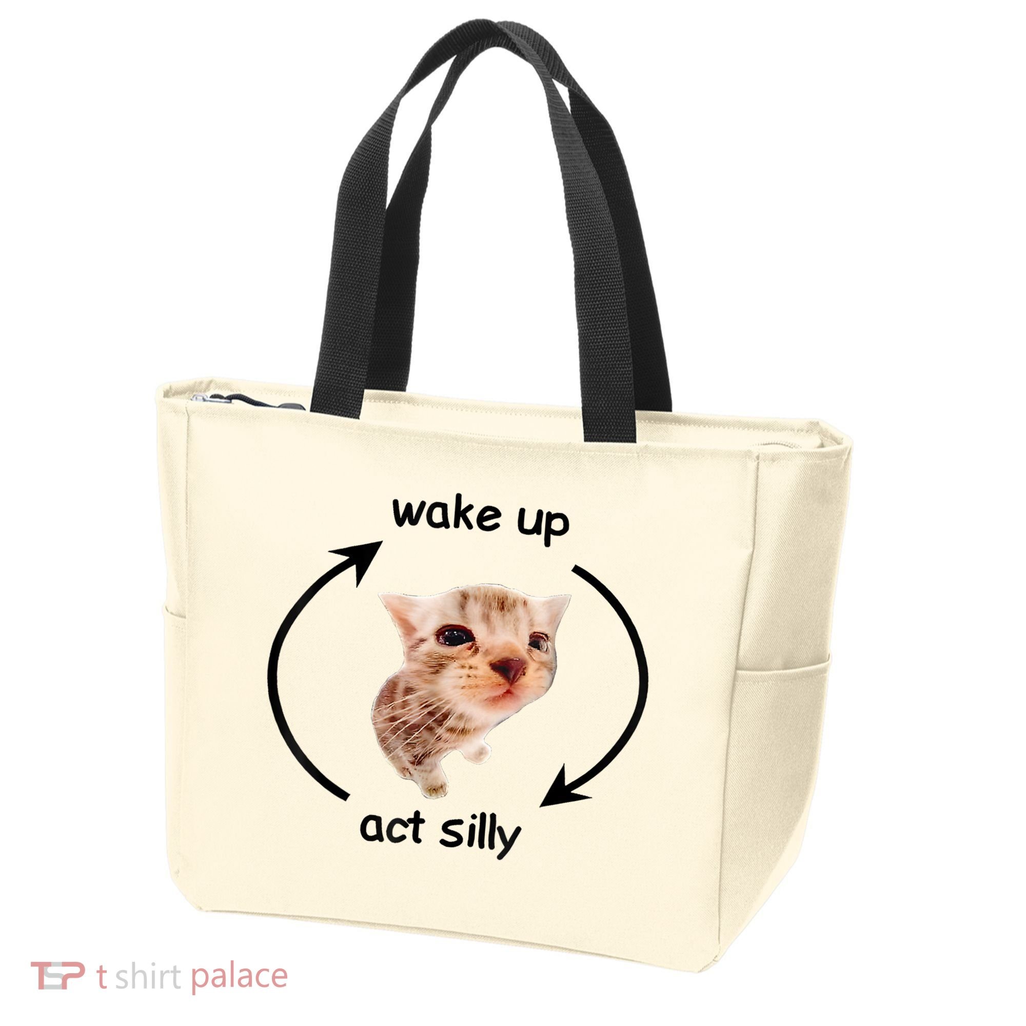 Wake Up Act Silly Cat Meme Tote Bag