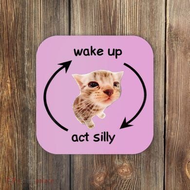 Wake Up Act Silly Cat Meme Coaster