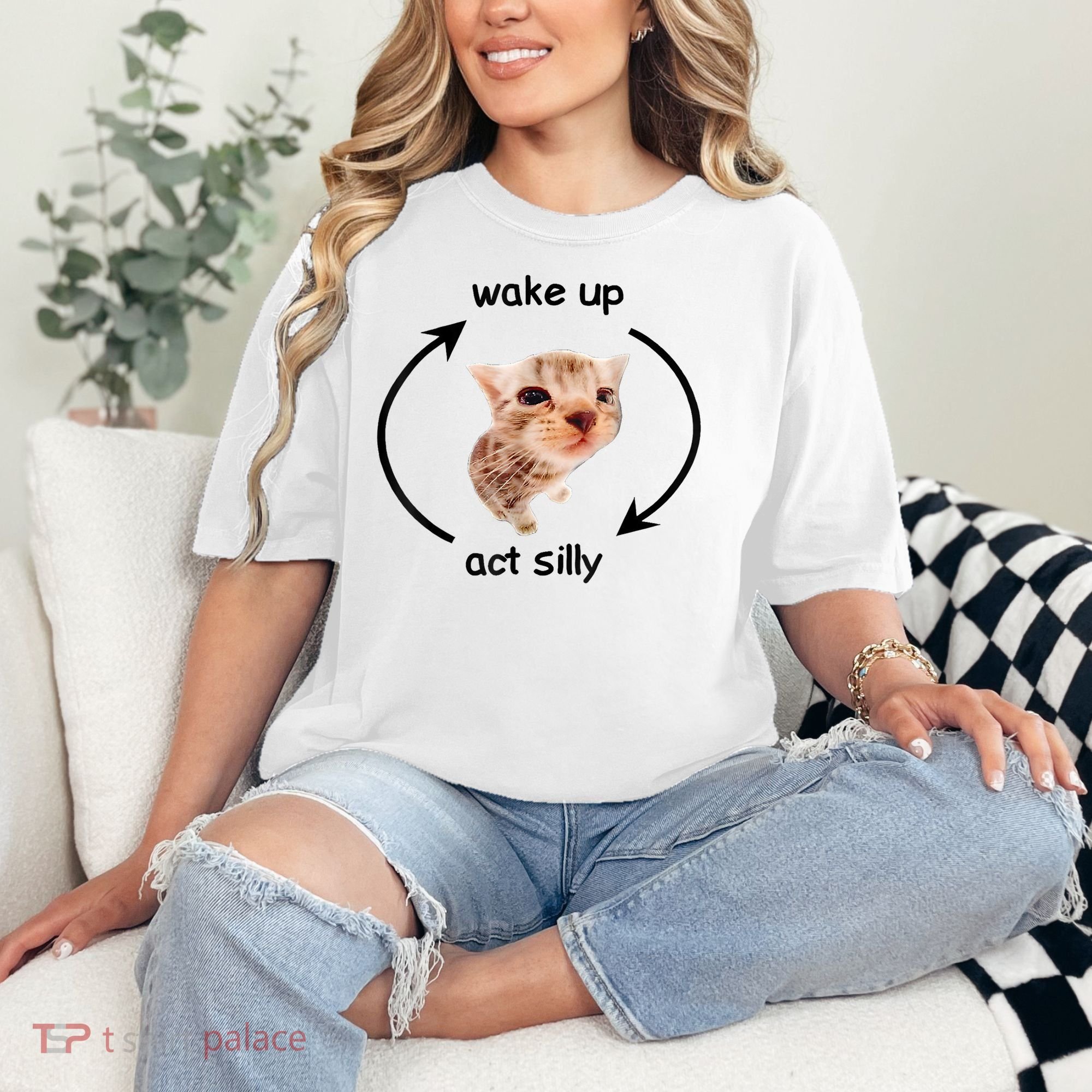 Wake Up Act Silly Cat Meme Comfort Colors T-Shirt