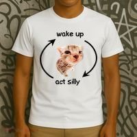 Wake Up Act Silly Cat Meme T-Shirt thumb 3
