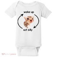 Wake Up Act Silly Cat Meme Baby Bodysuit thumb 0