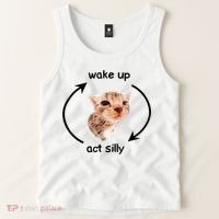 Wake Up Act Silly Cat Meme Tank Top thumb 2