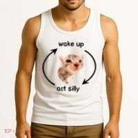 Wake Up Act Silly Cat Meme Tank Top thumb 3