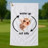 Wake Up Act Silly Cat Meme Golf Towel thumb 1