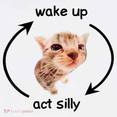 Wake Up Act Silly Cat Meme Cropped Pullover Crew