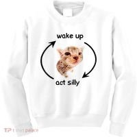 Wake Up Act Silly Cat Meme Kids Sweatshirt thumb 0
