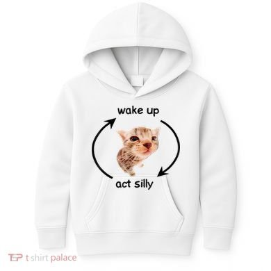 Wake Up Act Silly Cat Meme Kids Hoodie