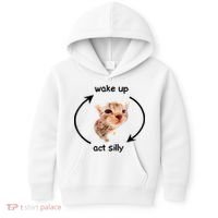 Wake Up Act Silly Cat Meme Kids Hoodie thumb 0