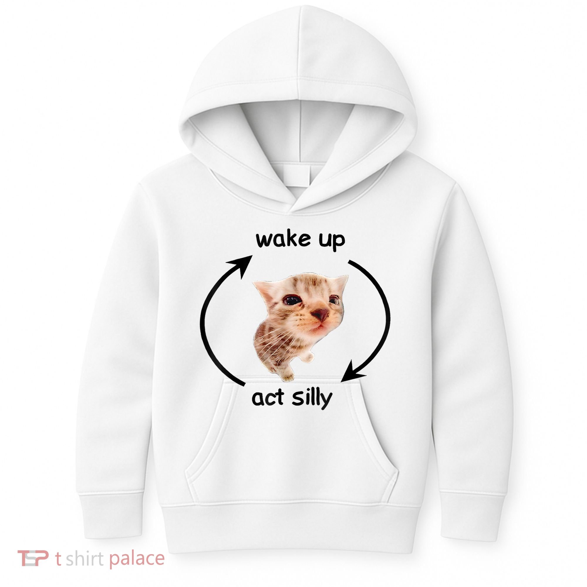 Wake Up Act Silly Cat Meme Kids Hoodie