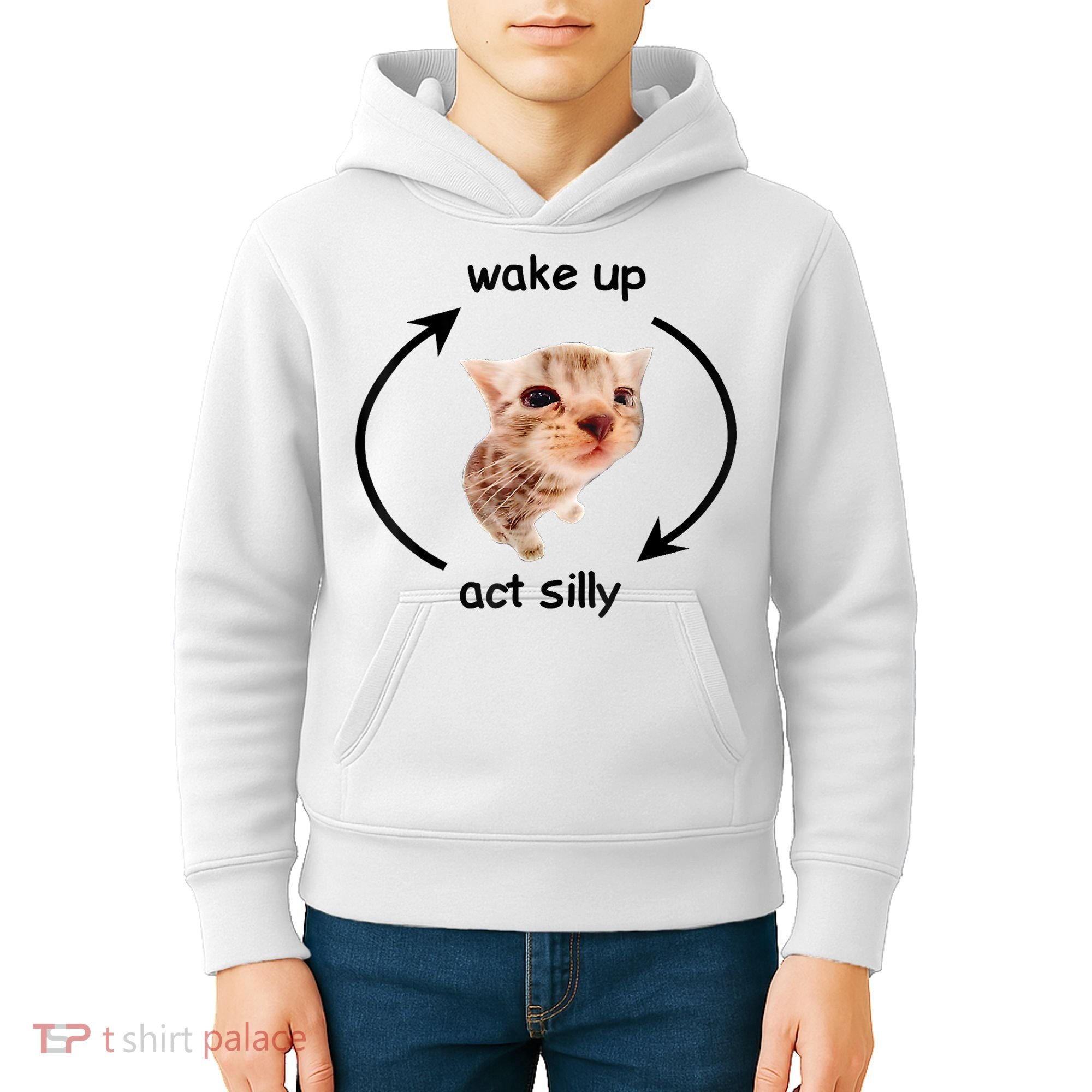 Wake Up Act Silly Cat Meme Kids Hoodie