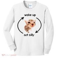 Wake Up Act Silly Cat Meme Kids Long Sleeve Shirt thumb 0
