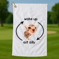Wake Up Act Silly Cat Wake Up Act Silly Cat Golf Towel thumb 1