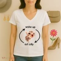 Wake Up Act Silly Cat Wake Up Act Silly Cat Women's V-Neck T-Shirt thumb 3